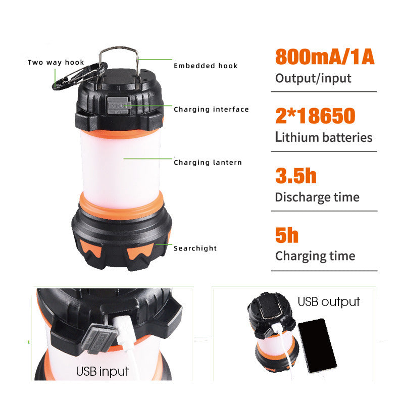 Six modes 3600mAh Batterie Lithium intégrée Lumière de camping extérieure