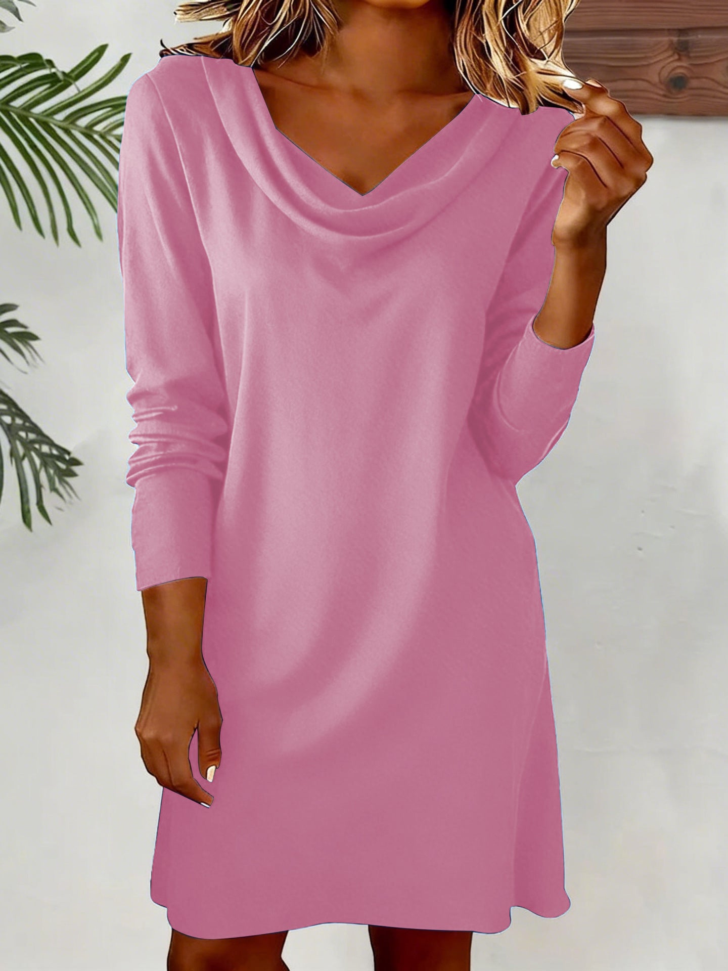 Robe à manches longues pour femme à col de bateau de couleur unie