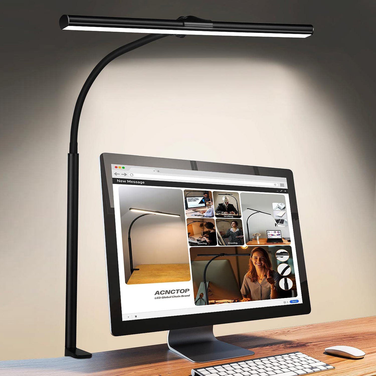 Lampe de table LED avec pince bureau bureau ordinateur USB double tête bureau protection des yeux