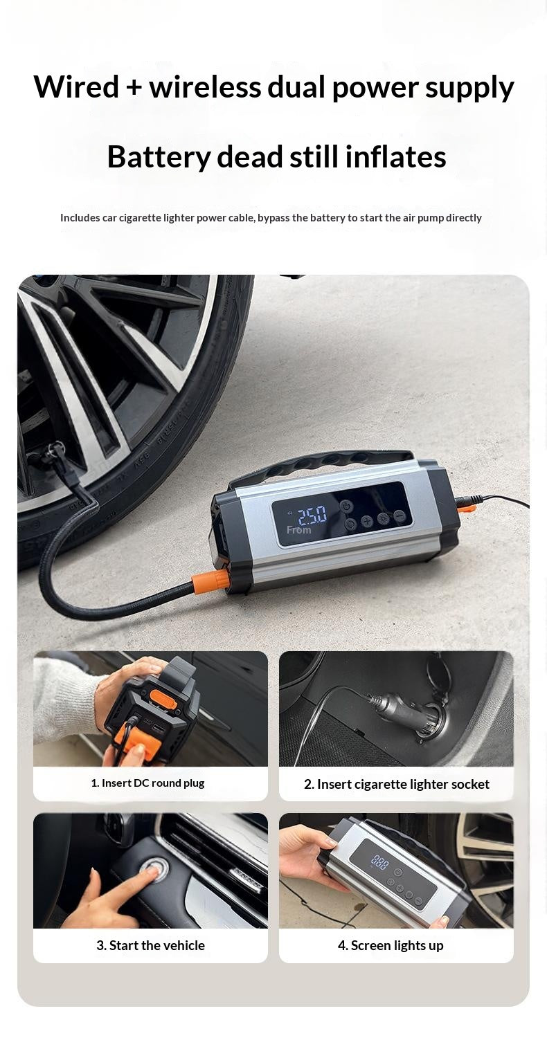 3-en-1 Portable sans fil démarreur de voiture et gonflable de pneus véhicule d'urgence multifonctionnel aussi