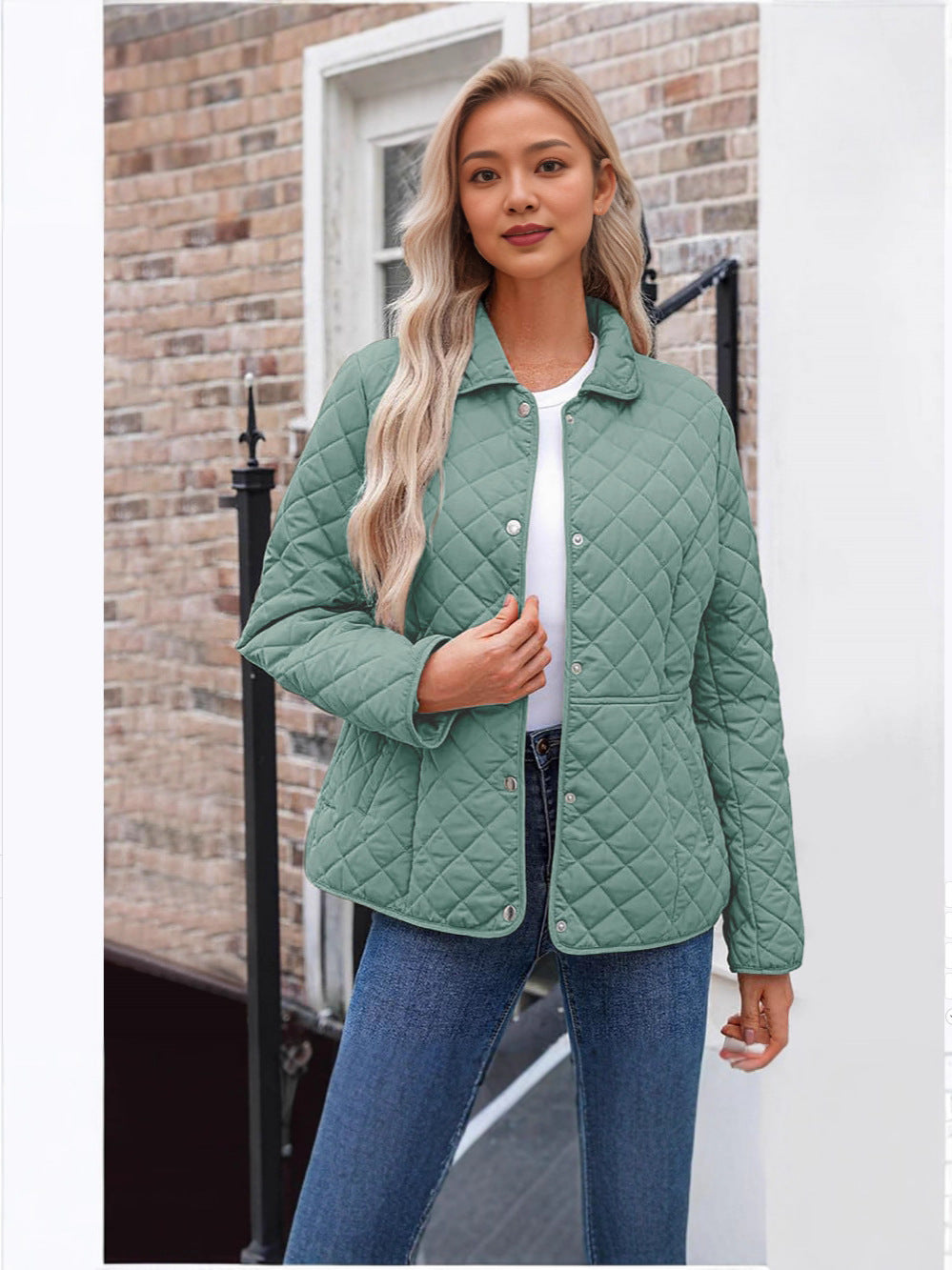 Women's Solid Color Lapel Quilted Jacket