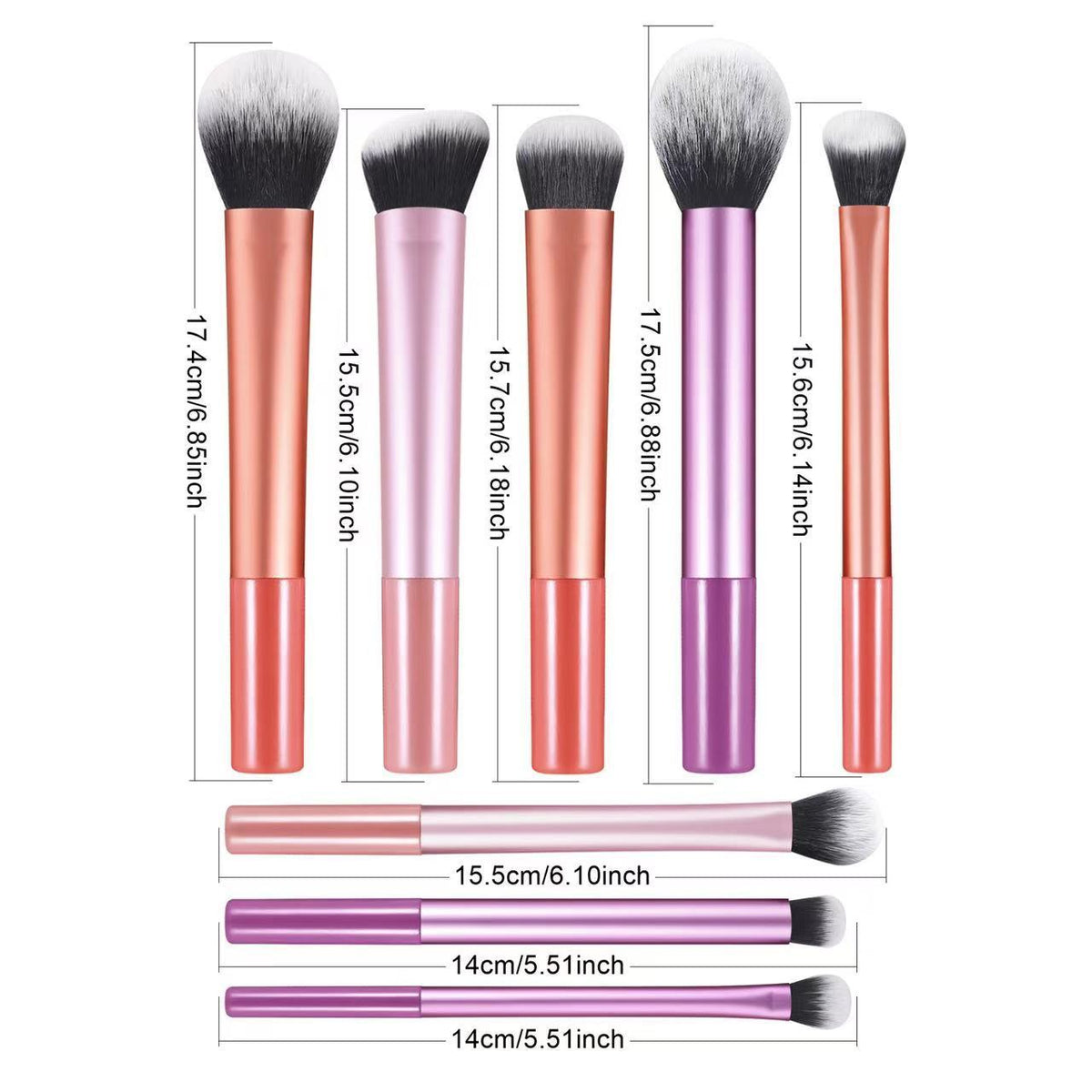 Brosse de maquillage à manches longues 8 pièces Multicolore Ultra-soft