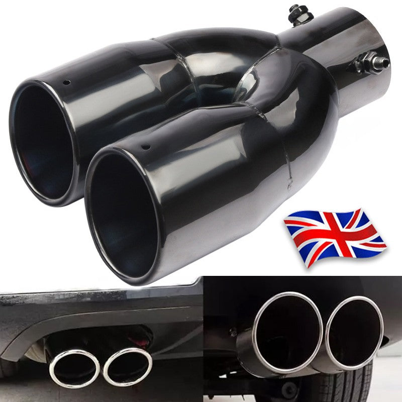 Universal Twin Dual Exhaust Trim Tip Double Silencieux Pipe Black Tail 63 Mm UK