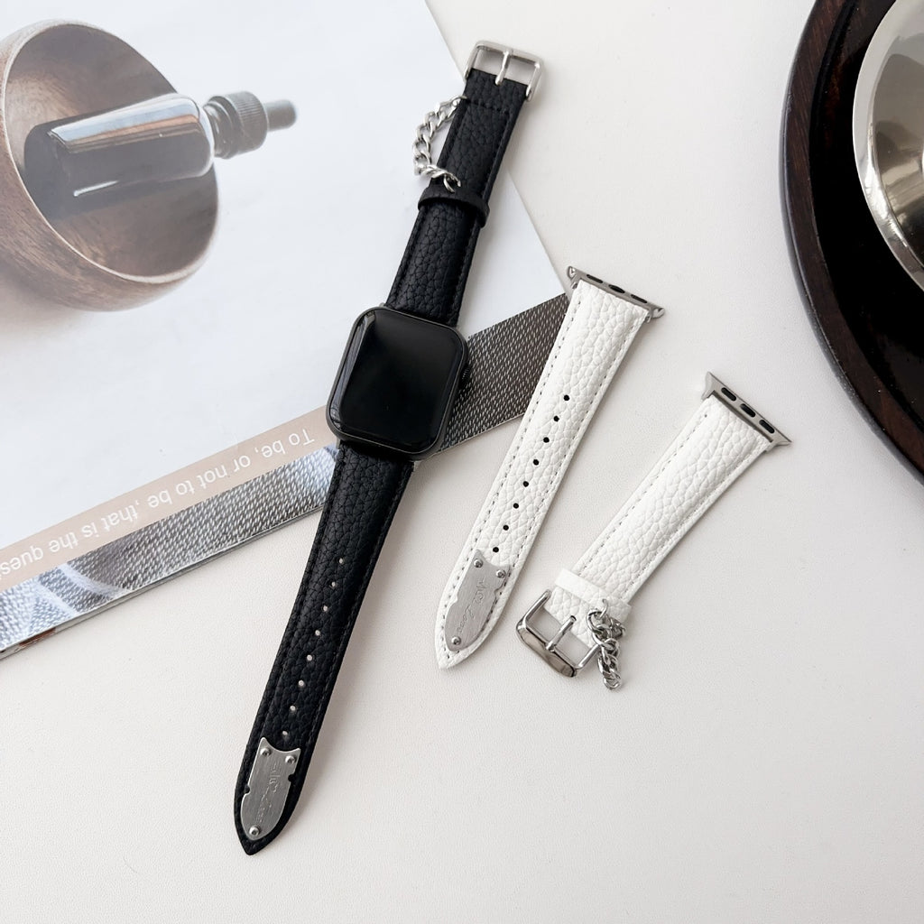 Convient pour les chaînes de montres avec cuir véritable avec un grain litchi et un insert en acier