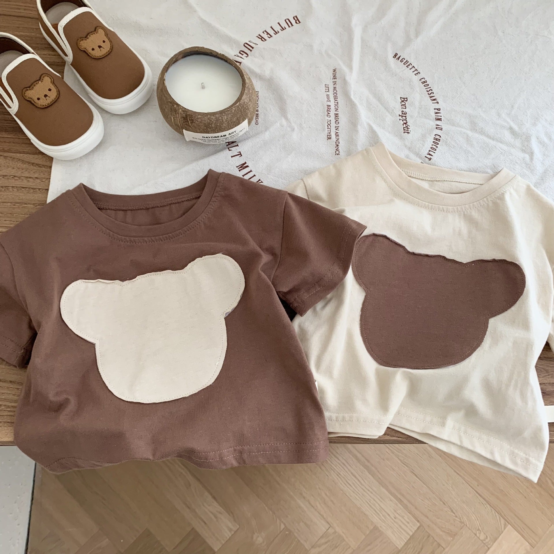 Haut de chemise de bas de mode patch ours pour enfants