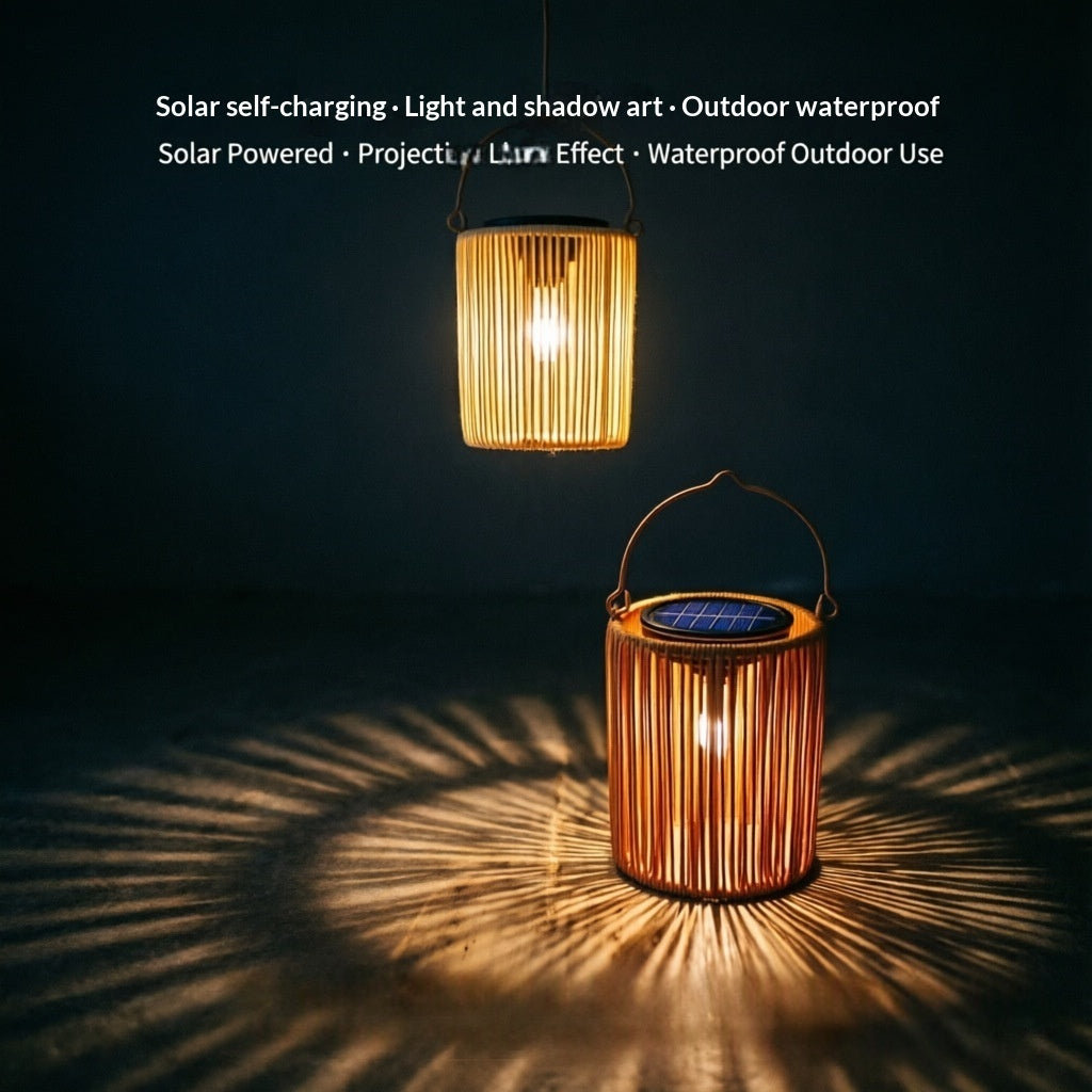 Lumière extérieure ambiante de rotin à énergie solaire