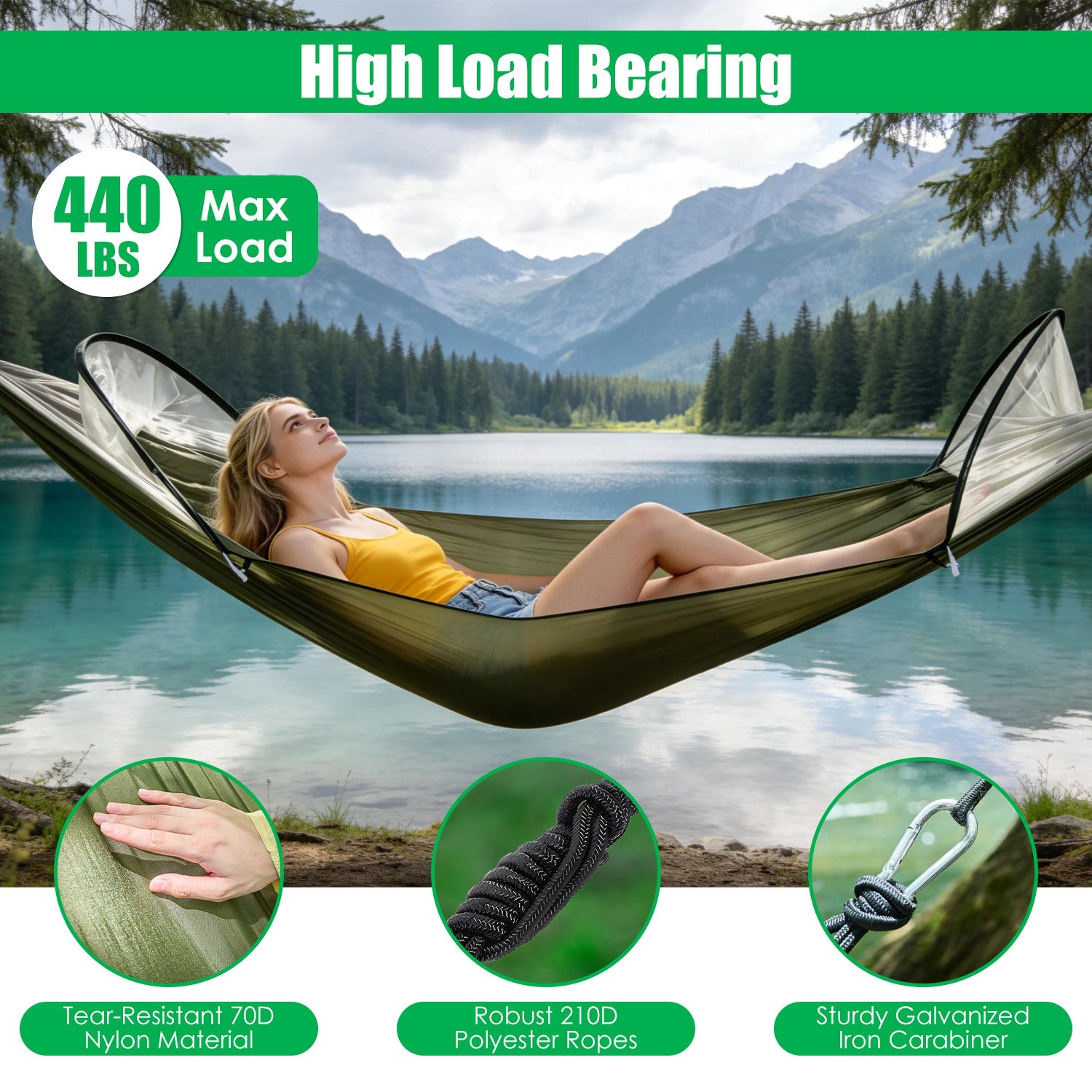 1Pc Hamac de camping avec hamac portable filet Mosquito Tente avec construit dans Mosquito Net Dua