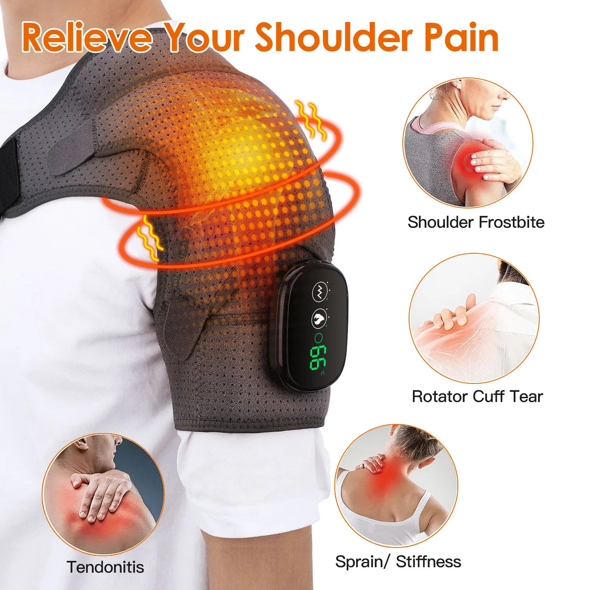 45-75 Massageur d'épaules chauffées Massage de la douleur Massage d'épaules avec 3 niveaux de chauffage 3 Vibra
