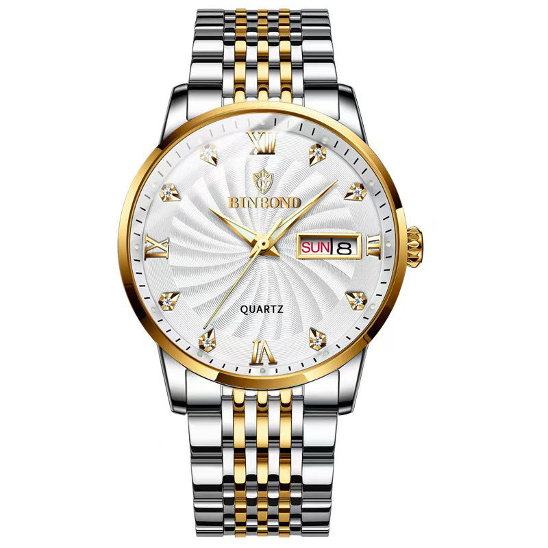 Fashion Quartz Montres en acier Ceinture Double Calendrier Montres Homme Imperméable