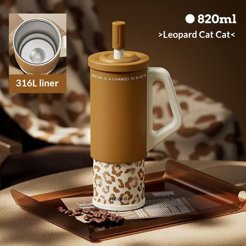 Ice brewing mug with stainless steel handle, large capacity car straw top for C