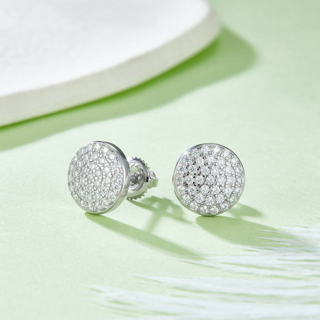 S925 Argent Sterling 74pcs D Couleur VVS1 Boucles d'oreilles Moissanite ronde 10mm Pave 1.6g Scre