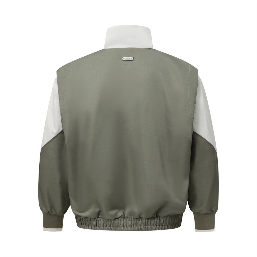 European And American Color Contrast Patchwork Workwear Stand-up Collar Jacket Fashion Bra
