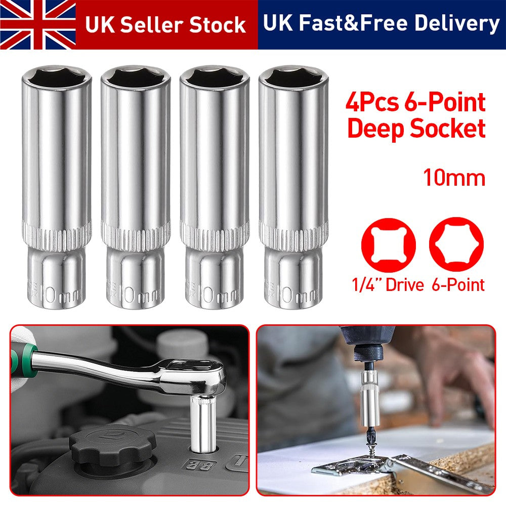 4Pc DEEP SOCKET FIXER CHROME SOCKET MÉTRIQUE PLATE 10mm GARAGE RACK TITULAIRE