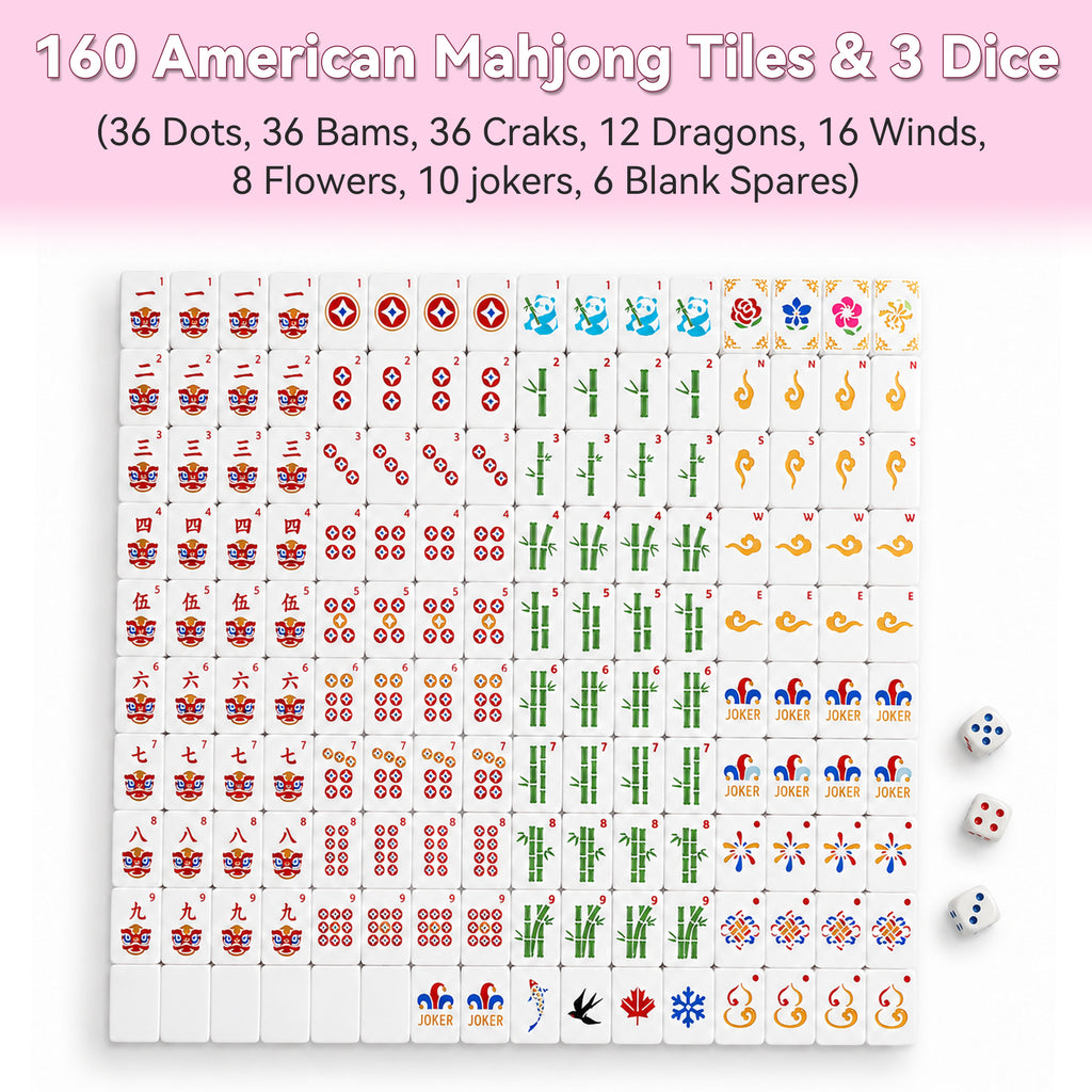Ensemble de carreaux de Mahjong flottant 160PCS Style classique avec 3 dés