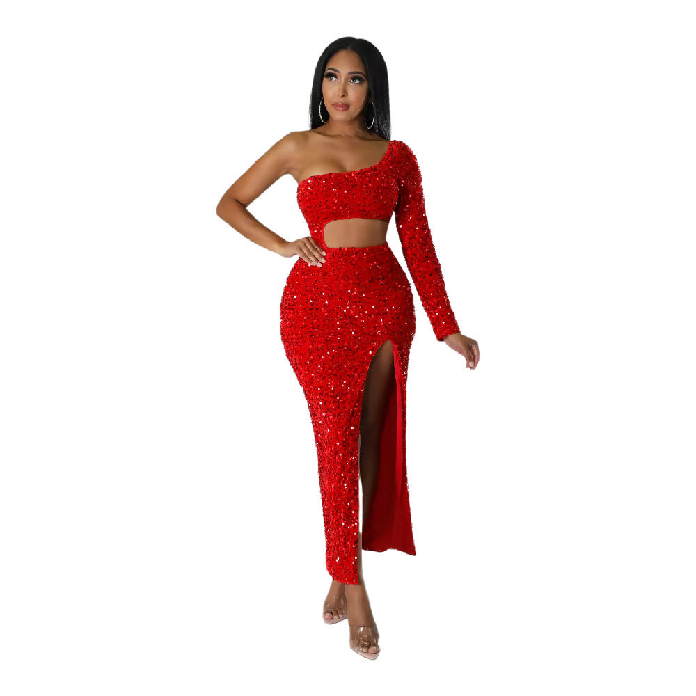 Peintres mode à une épaule Sexy Navel Split Hip Robe de vêtements pour femmes