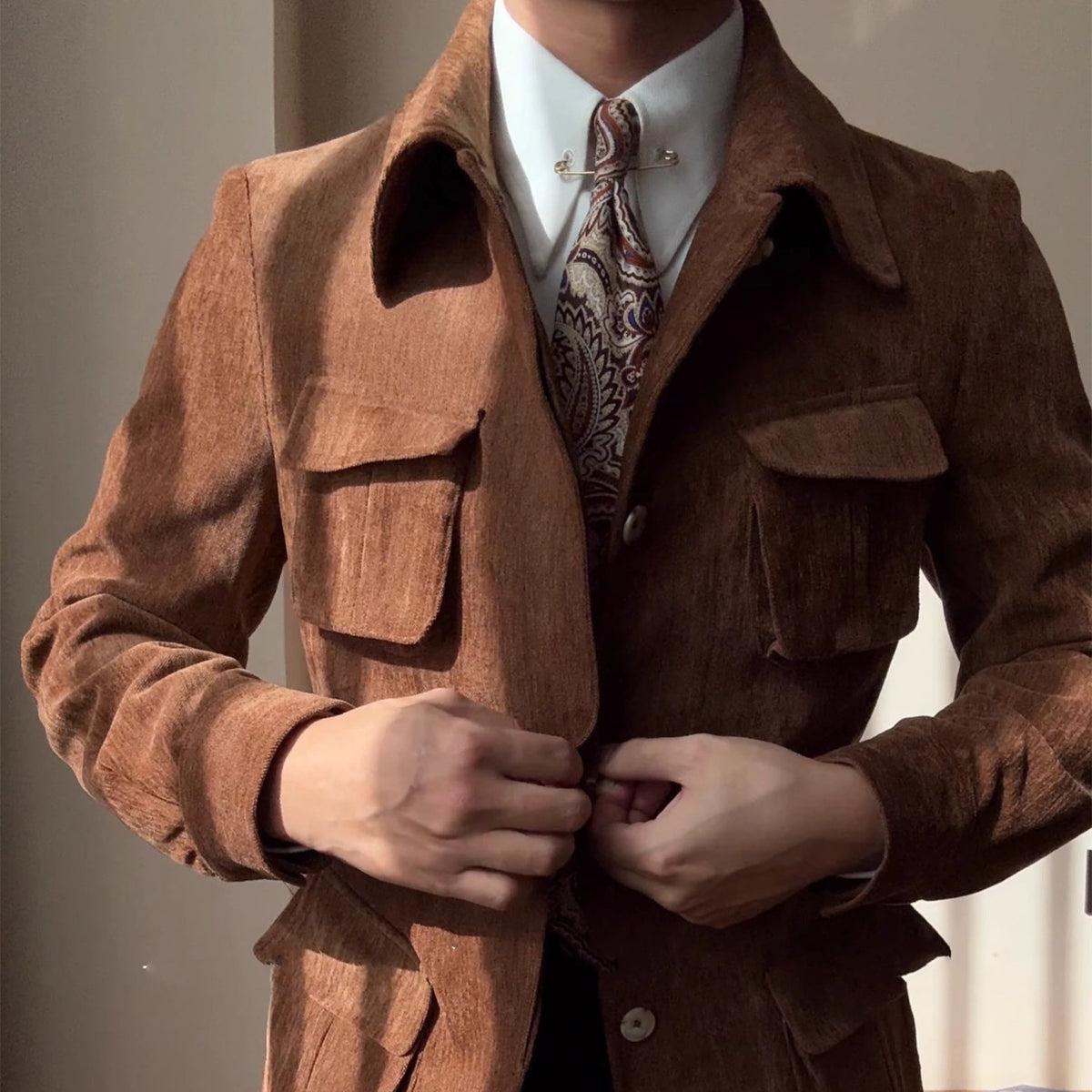 Manteau retro brossé chaud mi-longueur