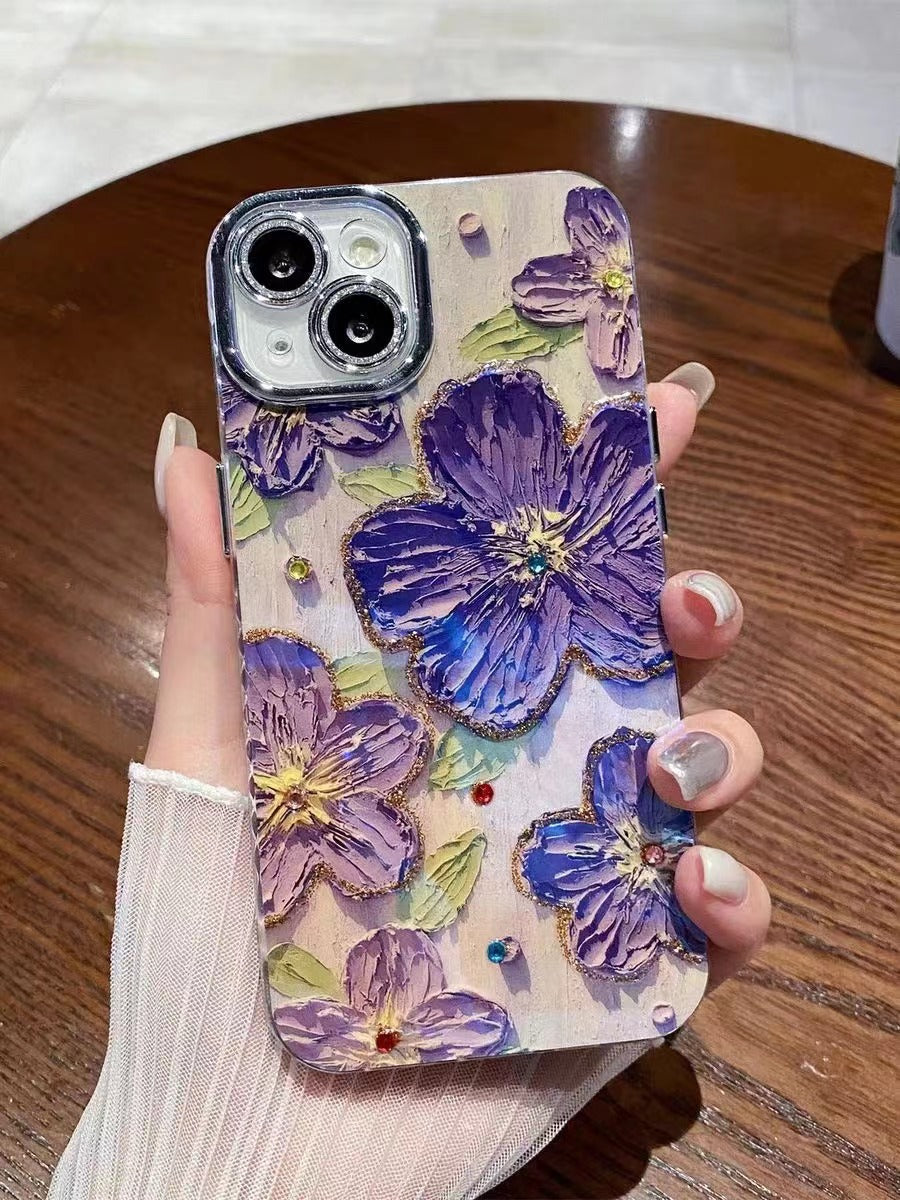 Bleu clair peinture à l'huile Flower Phone Case