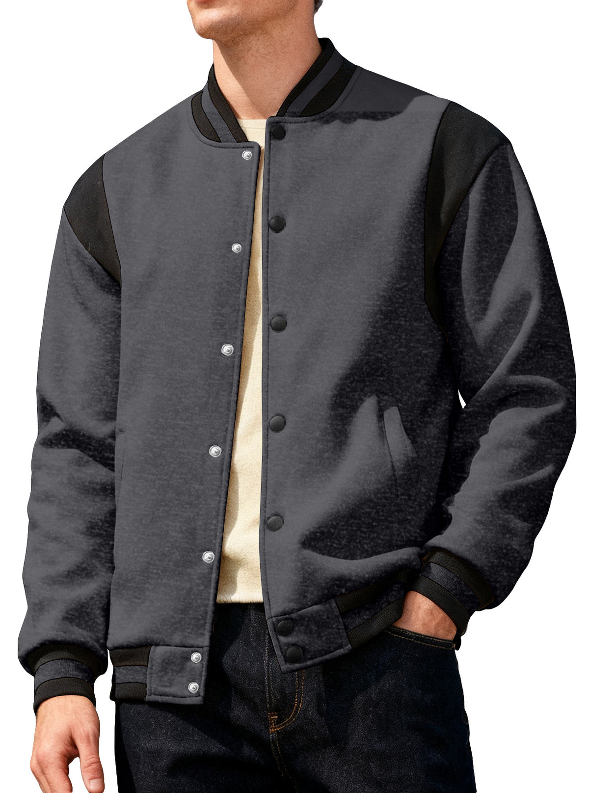 Veste de baseball pour hommes de couleur contrastante de printemps