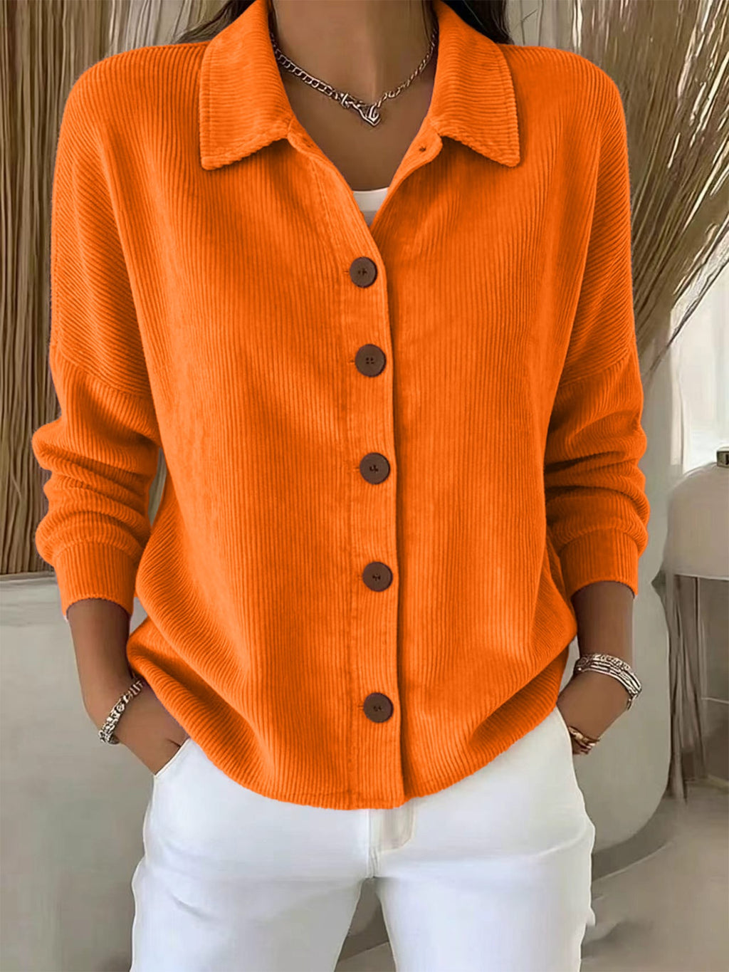 Européen et américain Solid Color Cardigan à manches longues Casual Fashion Button-Up Top Femmes'