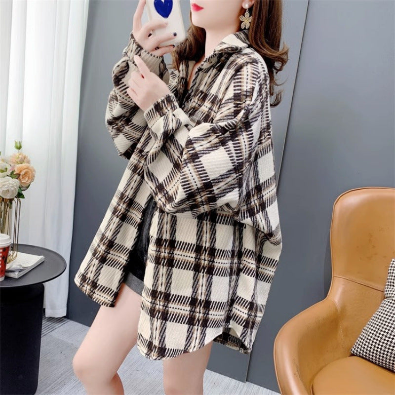 Chemise en Plaid Brossé épais pour femmes Automne et hiver