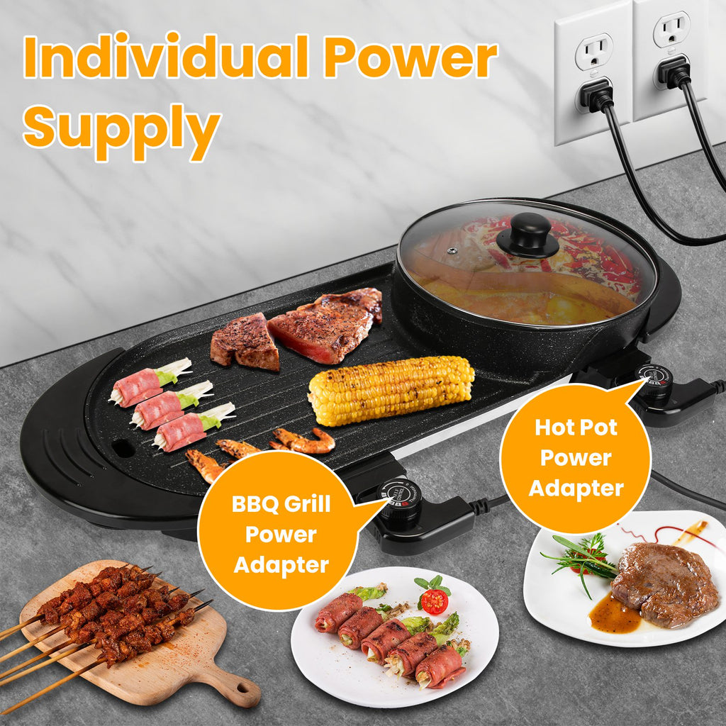 2200W 2 En 1 Pot électrique avec barbecue Grilleur Cuisinière sans fumée Non-Stick Coréen barbecue Grille Shabu
