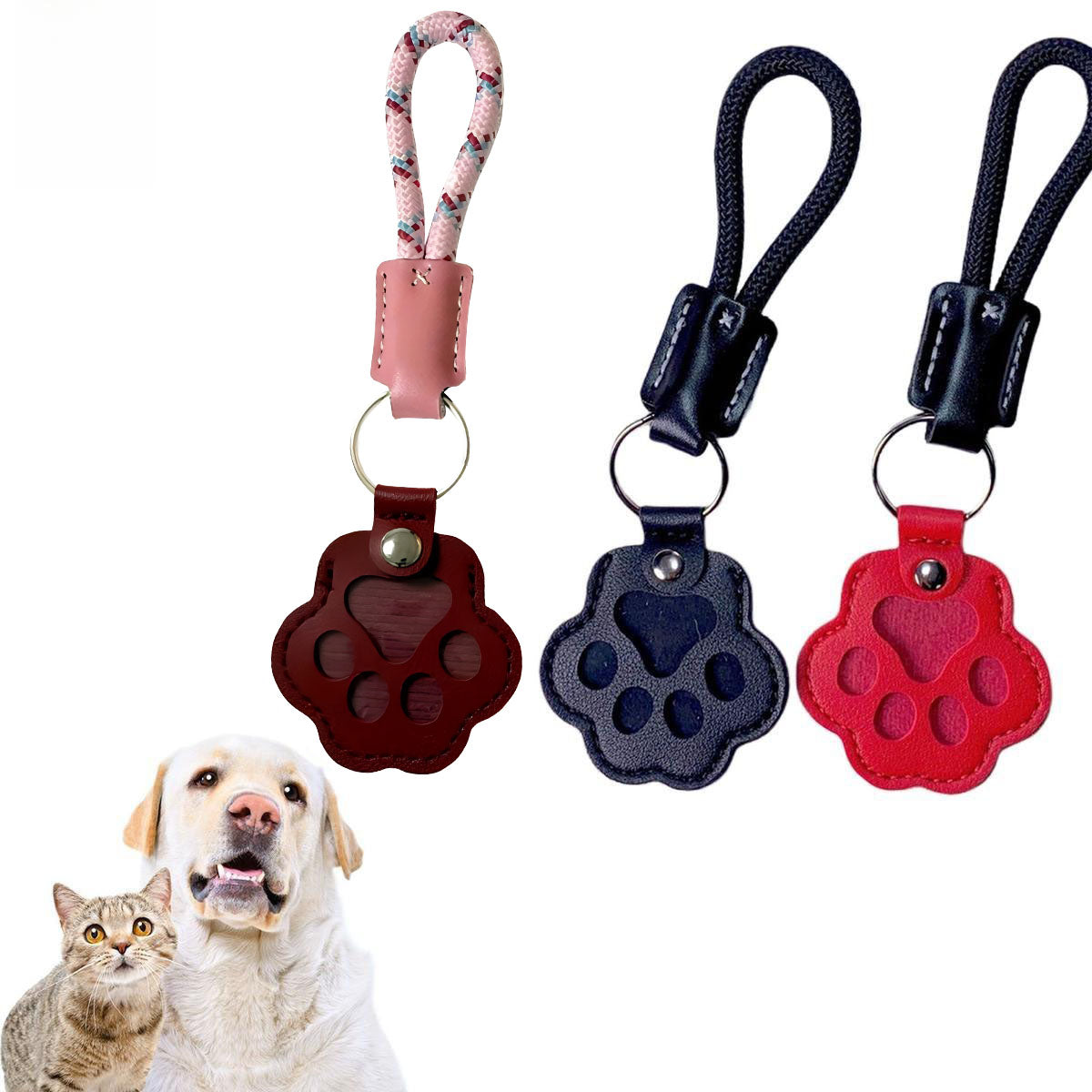 Pet Fur Memory Charm Leather Keychain Holds Dog Cat Hair Paw-Shaped Design Memorial