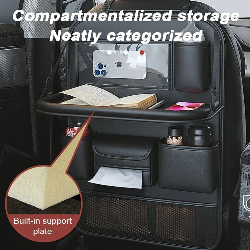 Sac de rangement de siège de voiture Siège arrière automatique Organisateur arrière avec plateau de table pliable PU Tab en cuir