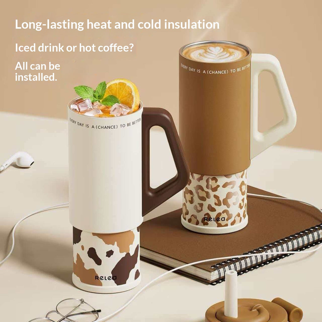 Ice brewing mug with stainless steel handle, large capacity car straw top for C