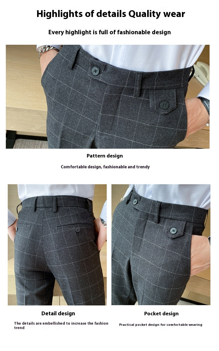 Style coréen British Classic Checkered Elegant Slim Fit meilleur homme pantoufles homme costume P