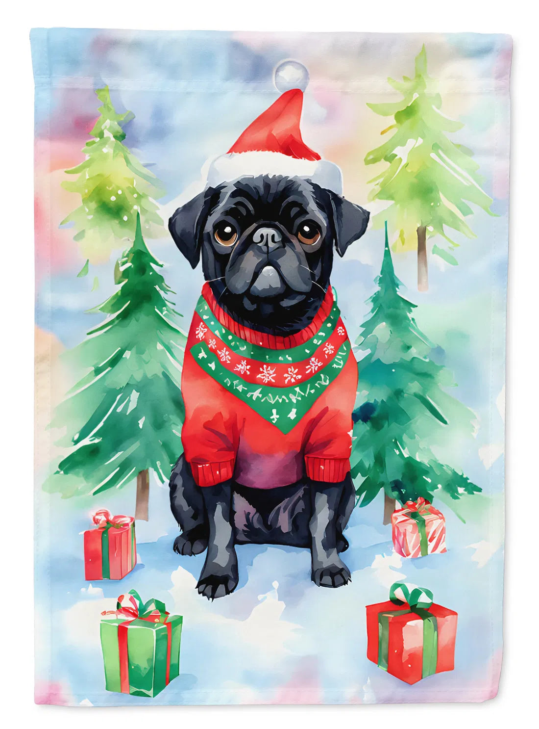Pug Maison de Noël Drapeau Grand Porc Manches Pole décoratif extérieur Bannière de triage Artwork Wa