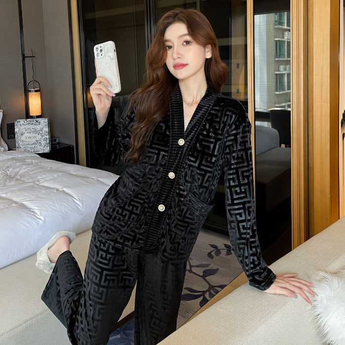 Costume de pyjama pour femmes en velours doré