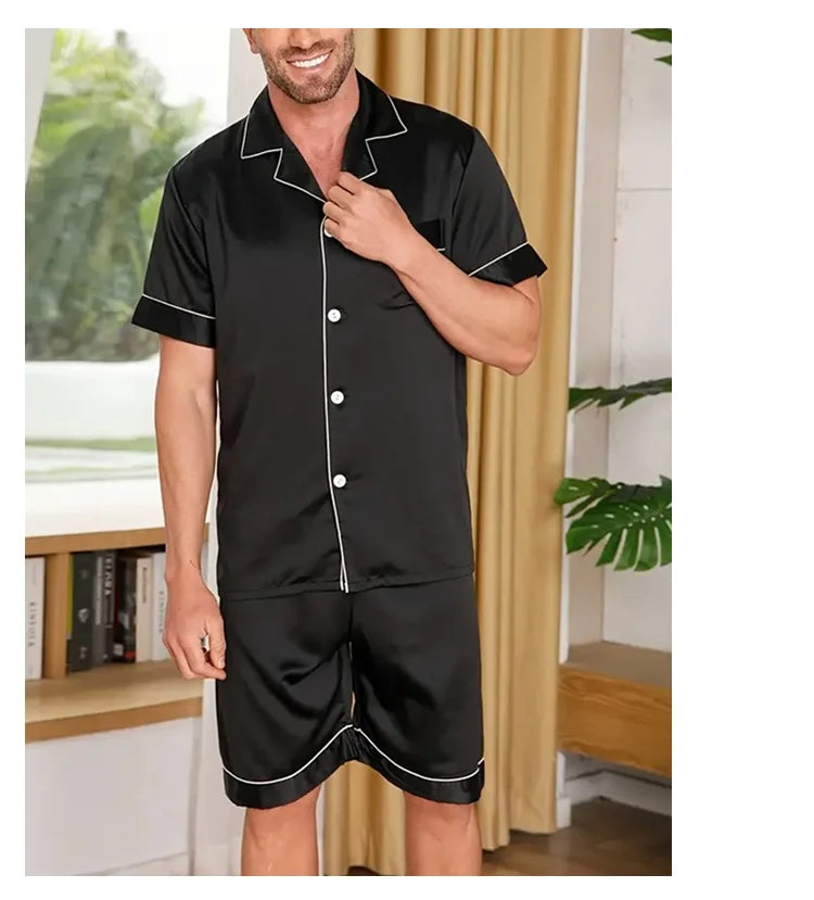 Summer Matte Satin Lapel Casual Homewear Suit Breathable Thin Short à manches courtes