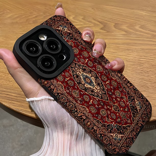 Modèle de tapis persan Etui téléphonique en peau d'agneau