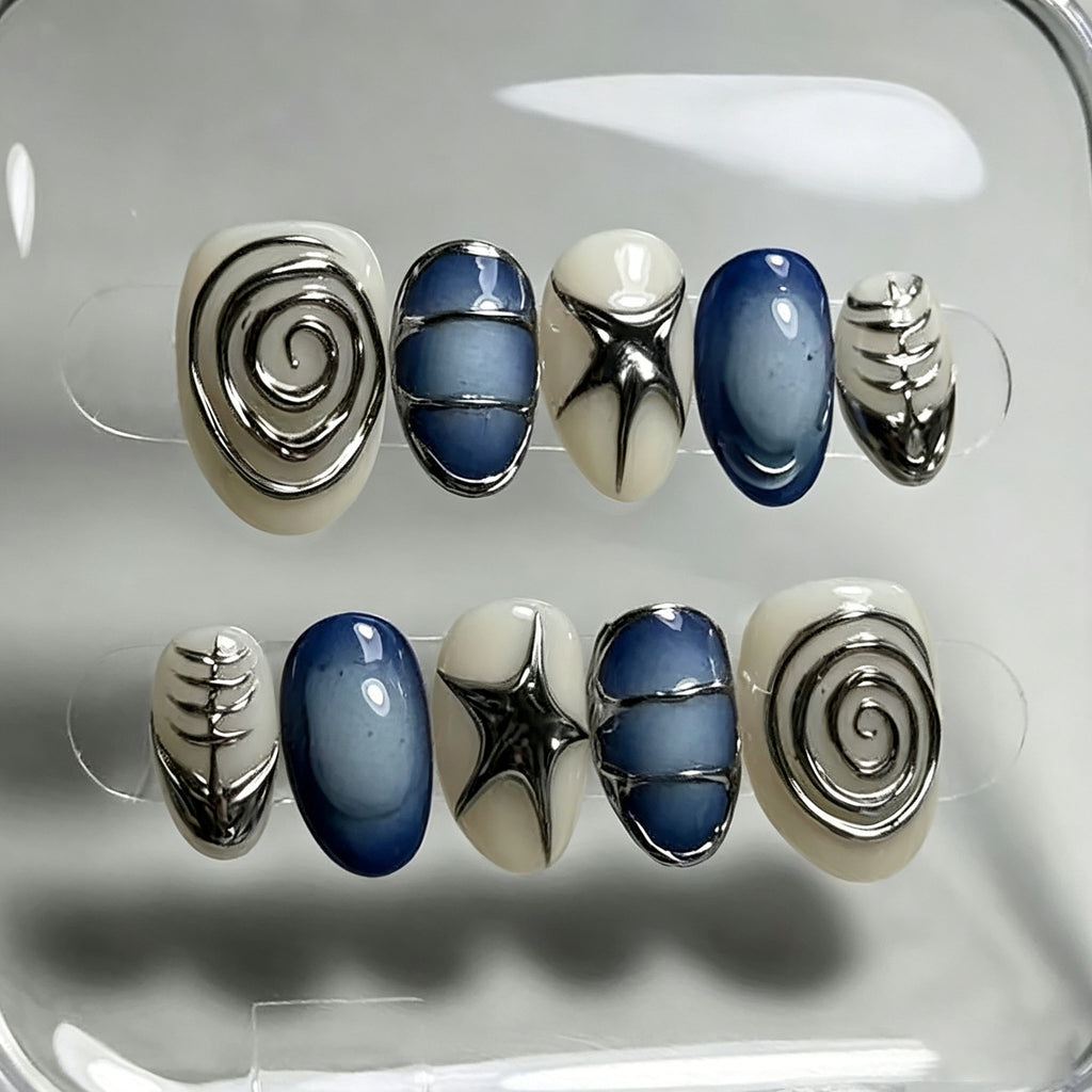 De style millénaire Amande courte tridimensionnelle faux ongles