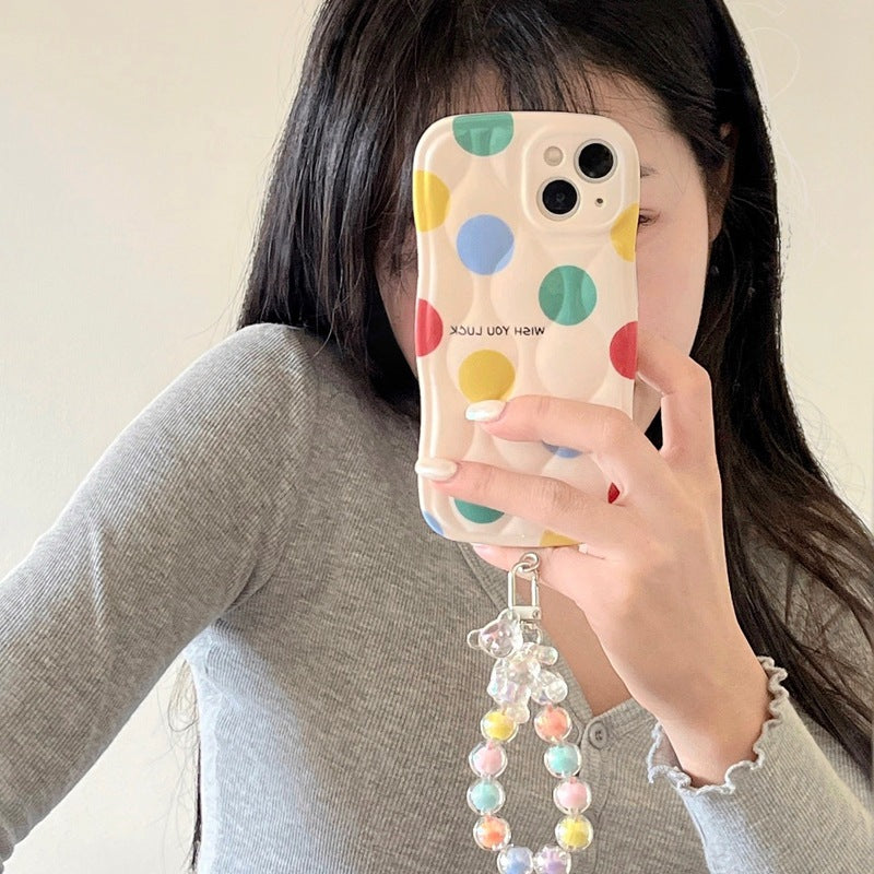 Boîtier de téléphone couleur Polka Dot Chaîne Lanyard
