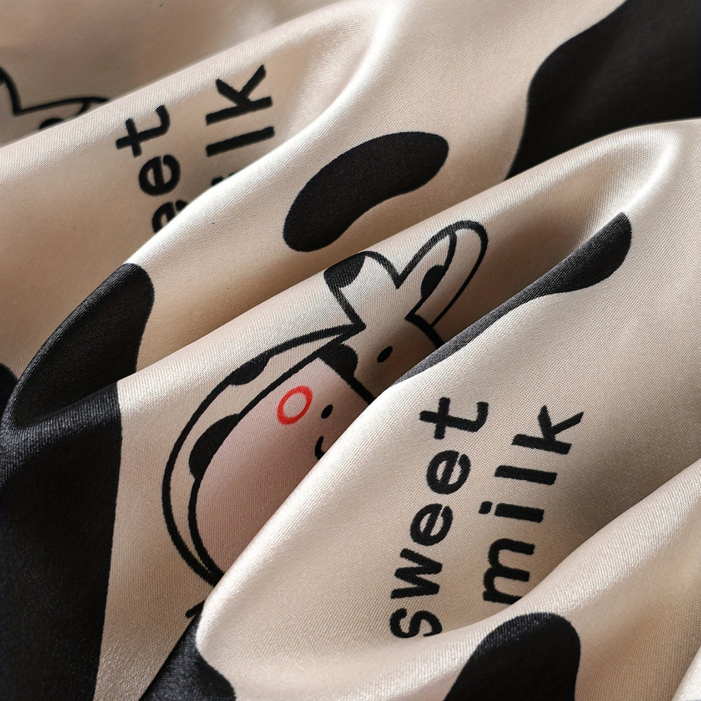 Femme Silk Cow Print Cozy Cool Home Jumpsuit Short Set