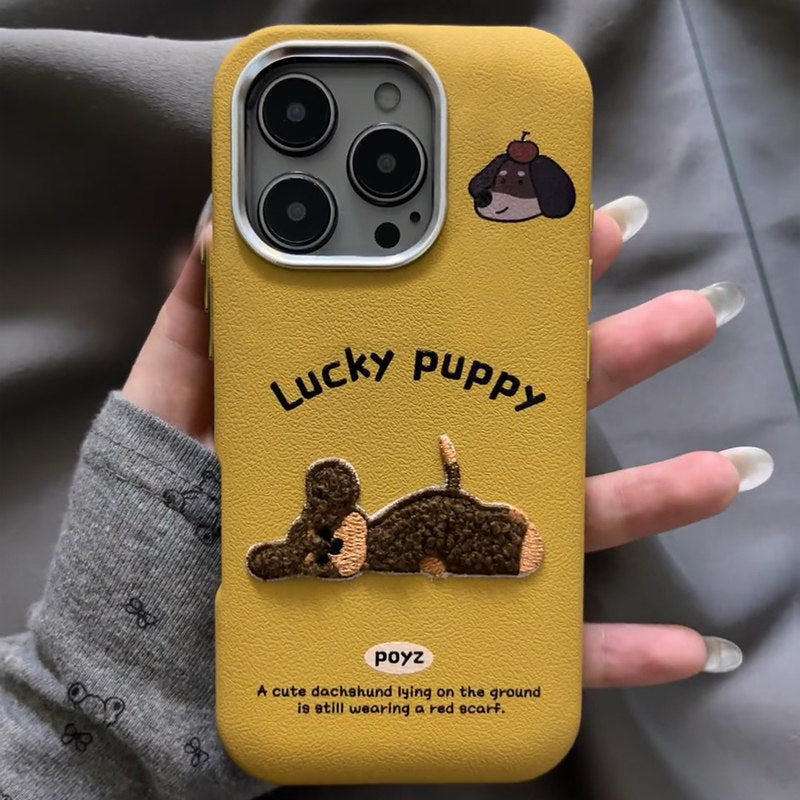 Puppy en métal boîtier de téléphone en cuir Soft Shell