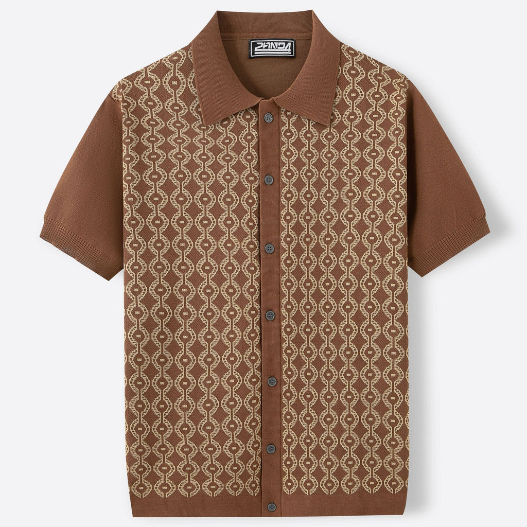 Tencel d'été Chandail à manches courtes Lapel Jacquard Cardigan pour hommes