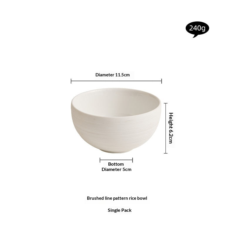 Bol de riz en céramique brossé blanc à haute texture