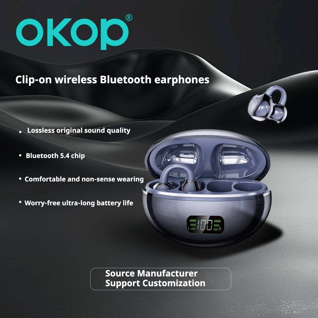 KP-206 Ecouteurs Bluetooth sans fil Affichage de batterie numérique OWS Haute Fidelité Audio Clip-On