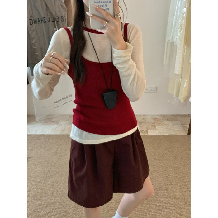 Camisole tricotée stratifiée avec un ensemble de deux pièces supérieur