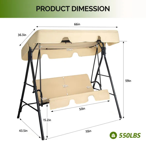 68x43x60 Inch Khaki KD Modèle avec Coussin Canopy Fer Oxford Tissu 250kg Couloir en fer