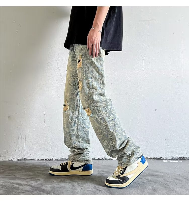 Hommes American Style Détresse Denim Jeans Lavés et Vintage Style vieilli