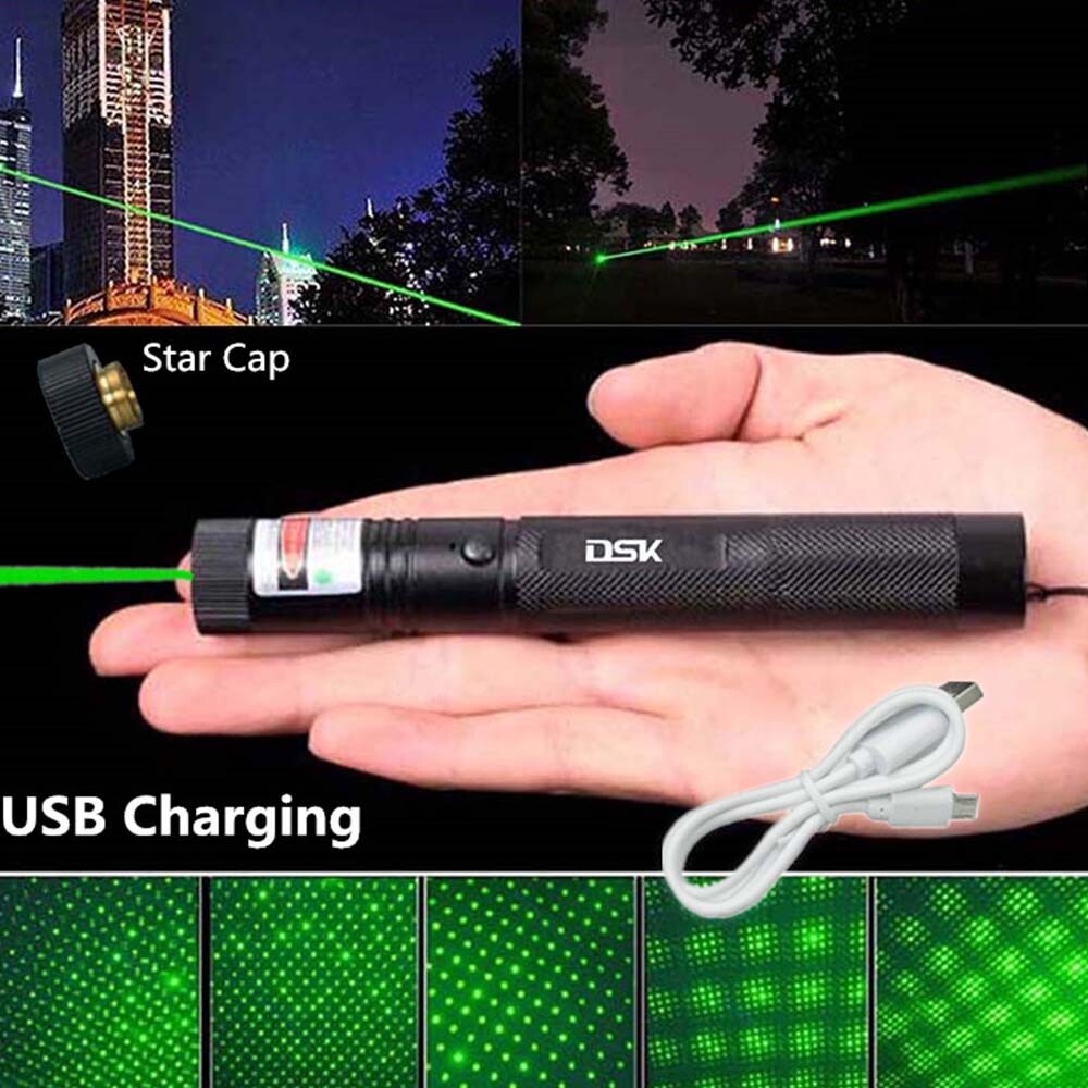 Stylo pointeur laser vert lampe USB rechargeable 990Miles 532NM Astronomie Lumière de faisceau visible