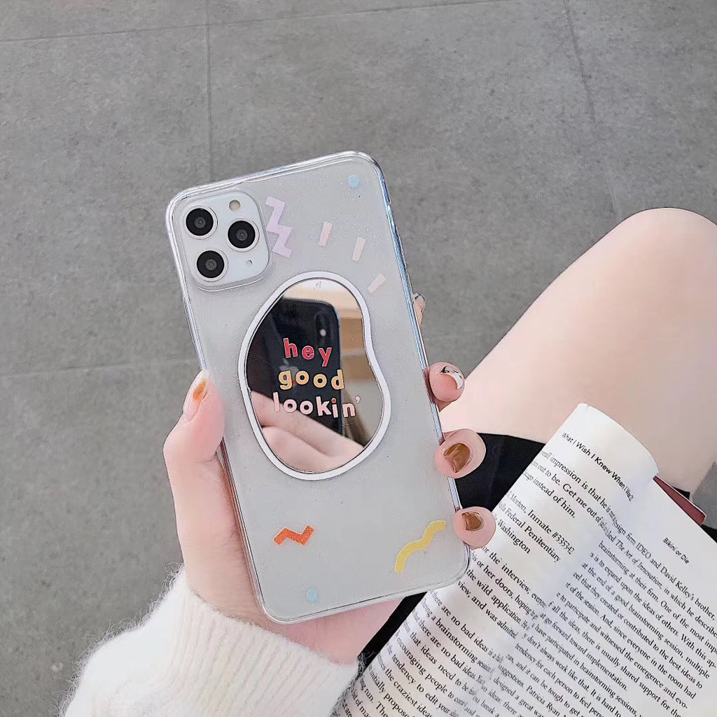 Cas de téléphone miroir transparent graffiti