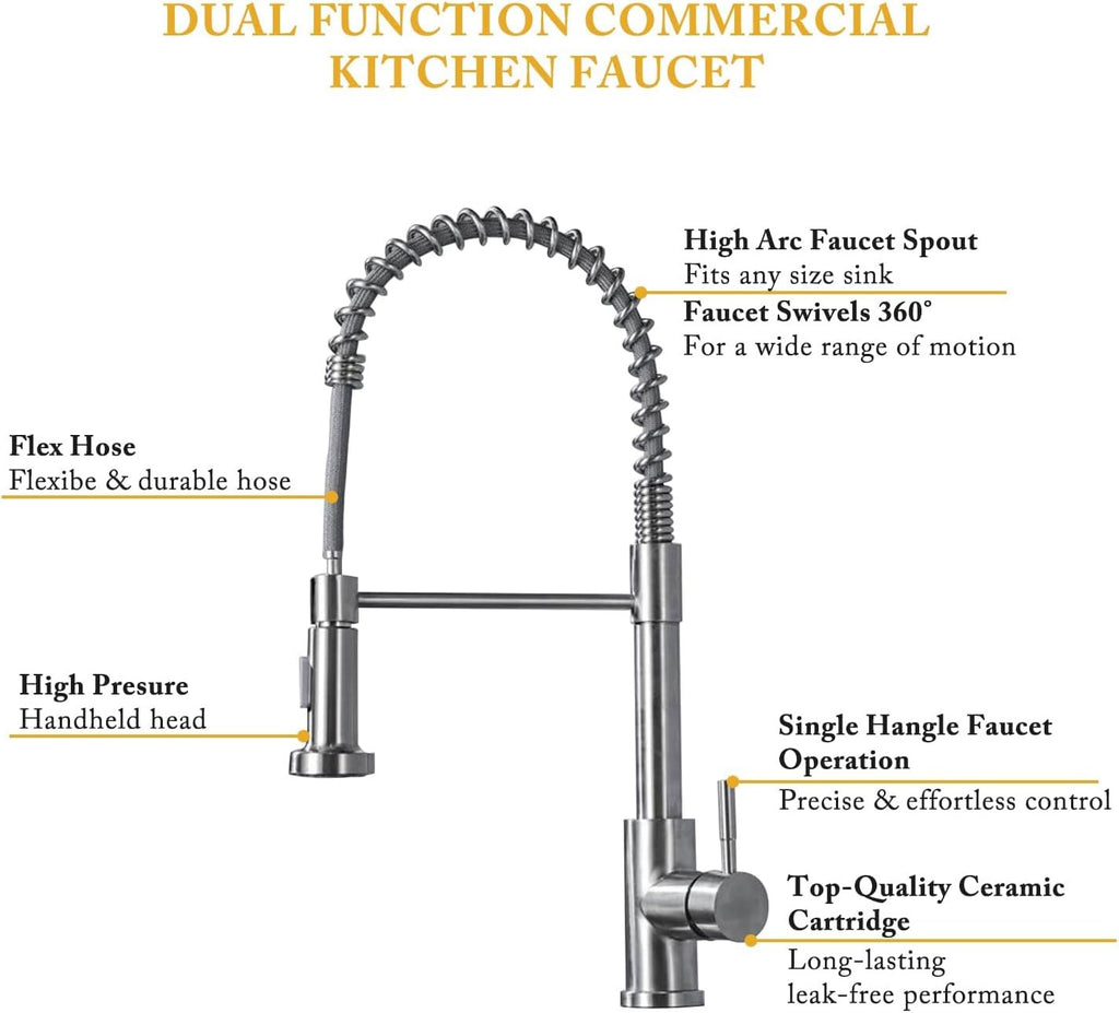 Moderne Monobloc Rull Out Kitchen Mixer Tap Dual Spout Spray Single Lever 360