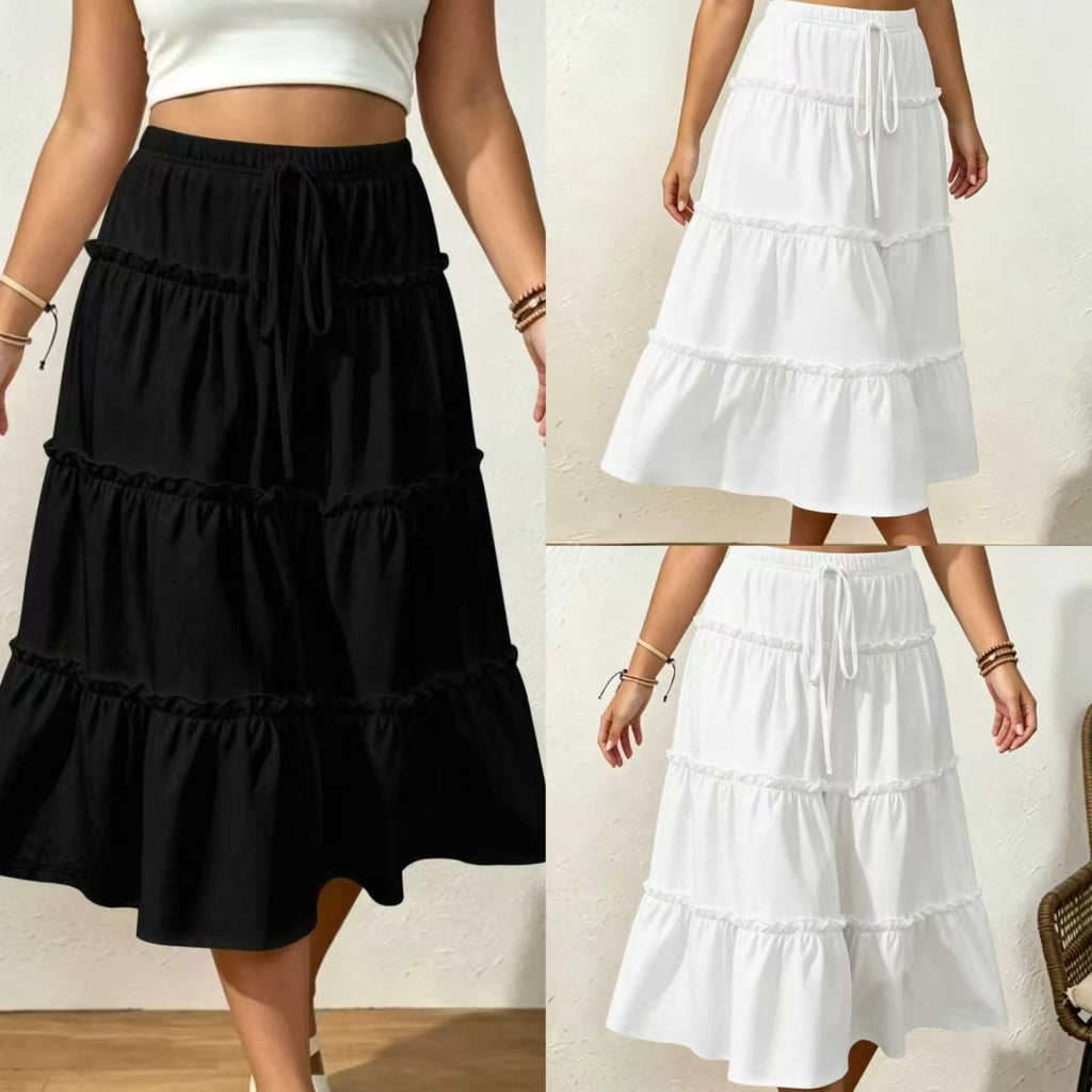 Cake Jupe drawstring Loose Slim-fit mi-len