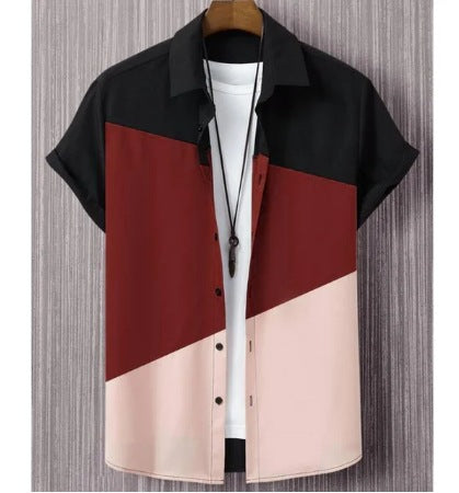 Mode Trendy Homme chemise impression numérique Casual respirant Stand collier manches courtes
