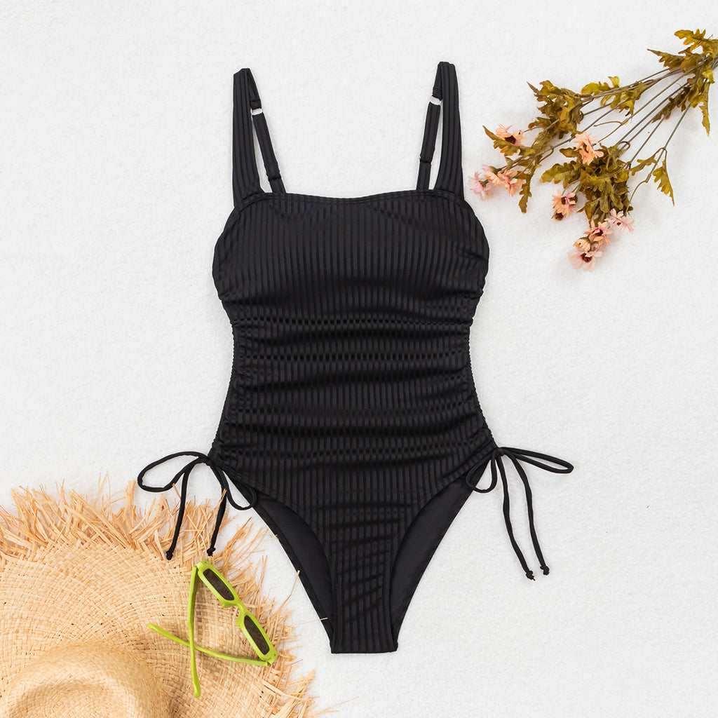 Cou carré côtelé Une pièce maillot de bain pour les femmes
