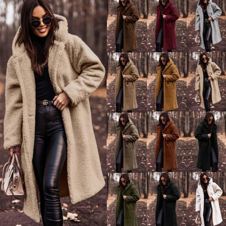 En-Stock Amazon Supply Automne et hiver Mode Long Solid Couleur Long-Sleeve Woolen Femmes